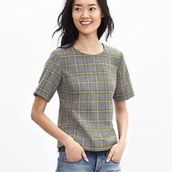 Banana Republic Plaid Lace-Trim Tweed Top size Medium - Picture 7 of 11